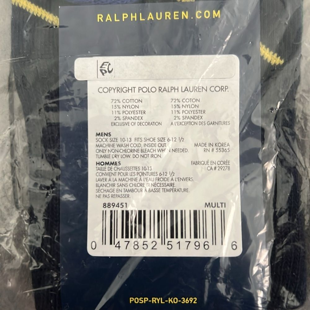 Polo by Ralph Lauren Men's Mismatch Stripes Crew Socks - Multi, Size 10-13, NWT - Picture 6 of 7